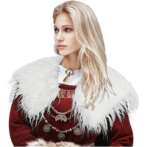 🆕Women White Queen Faux Woolen Fur Collar Shoulder Wrap Warrior Cape